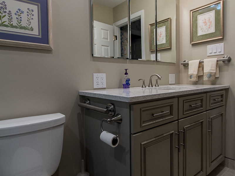 bathroom remodel-taupe vanity-custom vanity-medicine cabinet