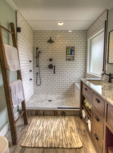 Modern-bathroom remodel-subway tile-wood-look-tile-oil-rubbed-bronze