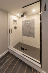 View of a walk-in shower in a remodeled bathroom in Pittsburgh.