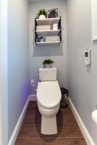 View inside the water closet of a recently renovated bathroom in Pittsburgh.