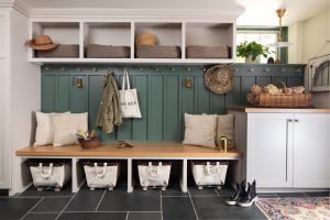 View of a custom mudroom in Mount Lebanon with built-in storage.