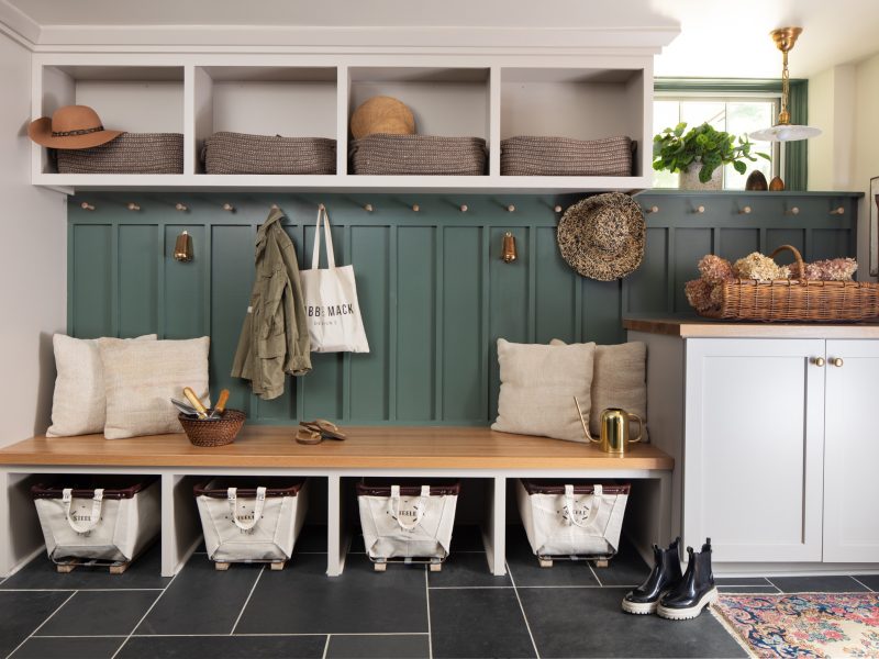 View of a custom mudroom in Mount Lebanon with built-in storage.