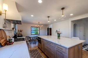 View of the large island in a beautifully remodeled kitchen in Pittsburgh.