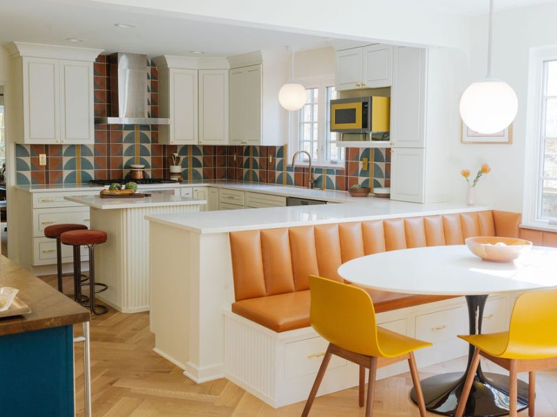 View of a bold kitchen that was part of a first floor renovation in Pittsburgh.