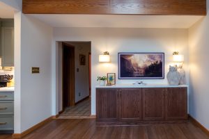 View of the tv wall in a newly remodeled family room.